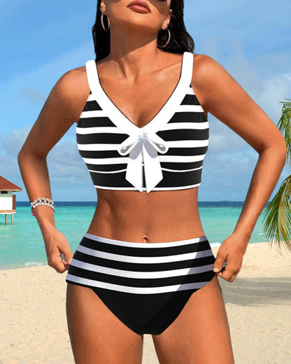 Bikini Taille Haute avec Motif Rayé pour Femmes | Idéal pour l’Été