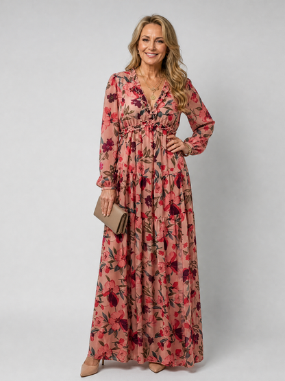 Robe longue imprimée à volants pour femmes