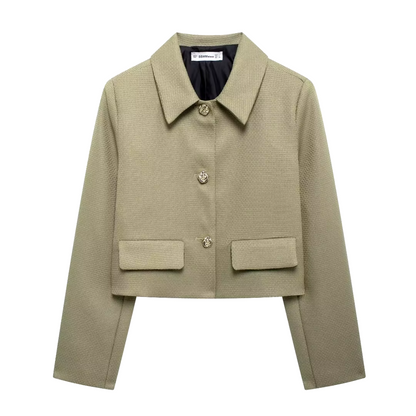 Blazer Court Beige Avec Boutons Dorés Pour Femme | Idéal Pour Mi-Saison