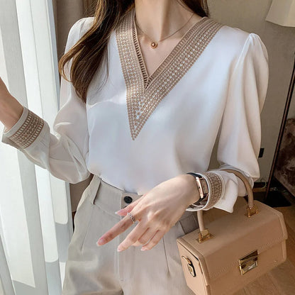 Blouse À Col En V À Coupe Ample Pour Femme | Idéale Pour Le Travail Et Le Quotidien