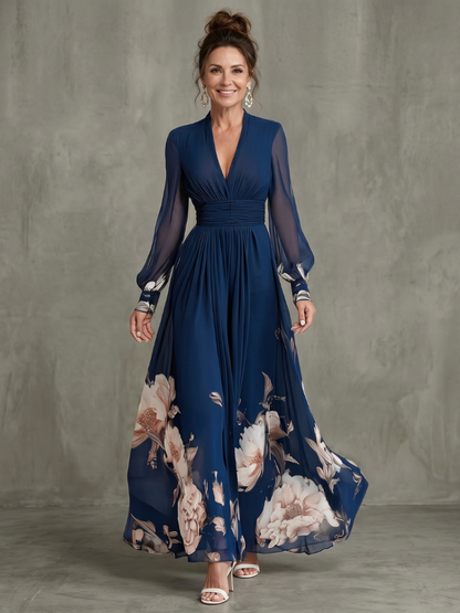 Robe longue à col V pour femmes