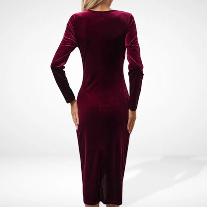 Robe Drapée Avec Coupe Croisée Et Manches Longues Pour Femme | Idéale Pour Les Soirées