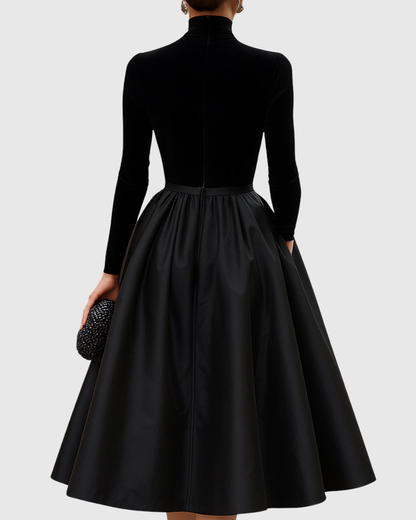 Robe Midi en Velours et Satin avec Coupe Ajustée pour Femme | Idéale pour Événements et Soirées