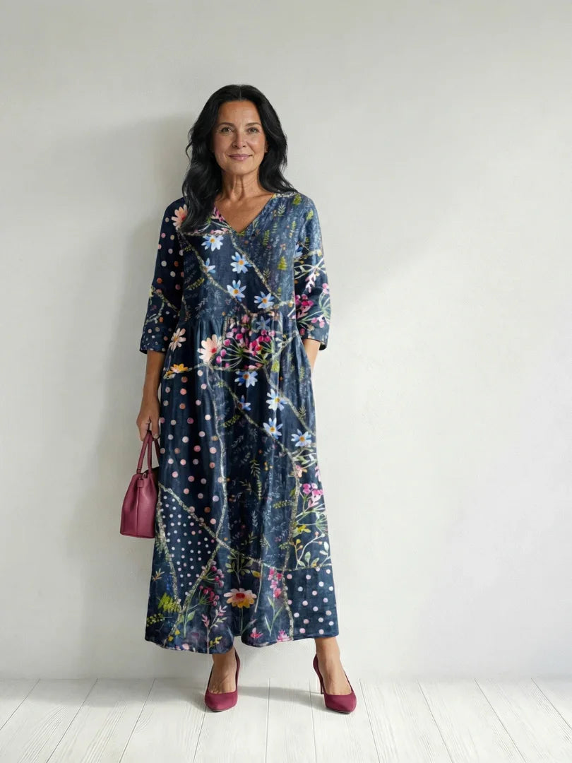 Robe midi à imprimé floral et pois pour femmes | Idéale pour les sorties et le week-end
