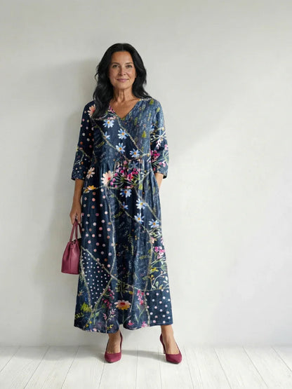 Robe midi à imprimé floral et pois pour femmes | Idéale pour les sorties et le week-end