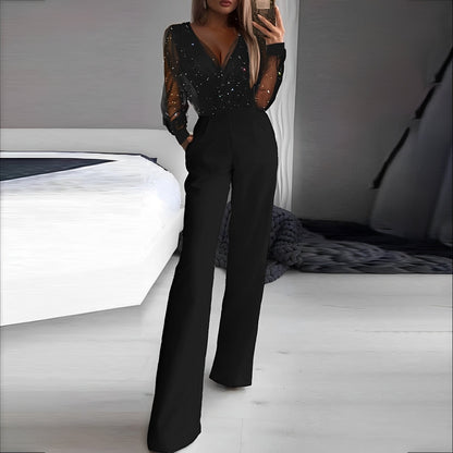 Combinaison À Col En V avec Taille Haute Et Jambes Larges pour Femme | Idéale pour Le Quotidien Et Les Événements