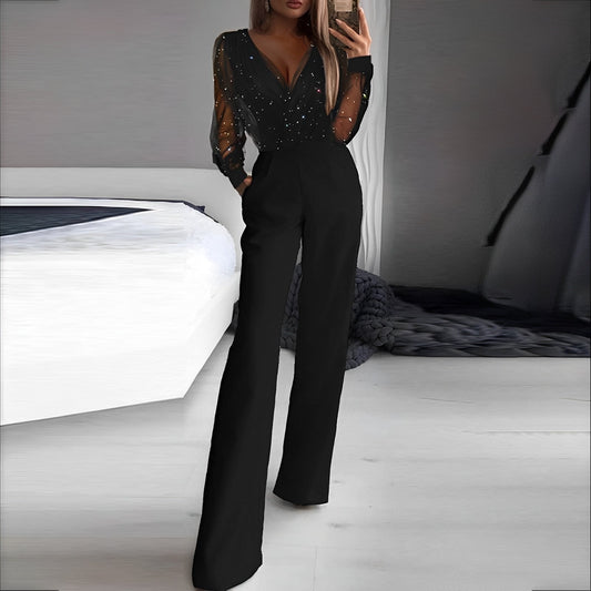 Combinaison À Col En V avec Taille Haute Et Jambes Larges pour Femme | Idéale pour Le Quotidien Et Les Événements