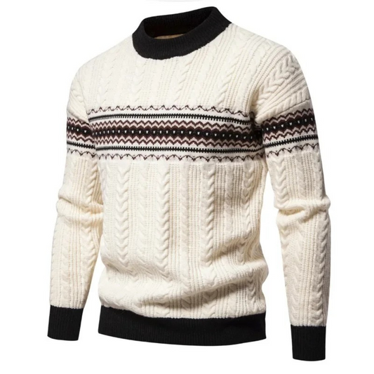 Pull À Motif Nordique Avec Maille Torsadée Pour Hommes | Idéal Pour Col Contrastant Et Manches Longues