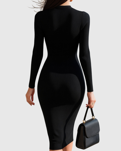 Robe Midi En Maille Côtelée Avec Fermeture Zippée Pour Femme | Idéale Pour Le Bureau Et Les Sorties