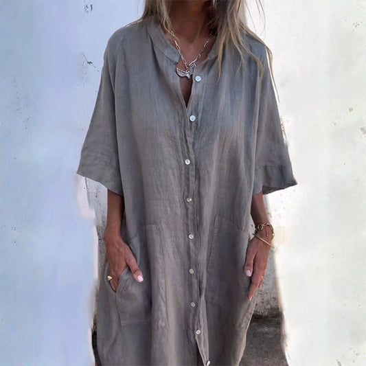 Robe Midi à Boutonnage avec Manches Longues pour Femme | Idéale pour la Saison Estivale et les Occasions Décontractées
