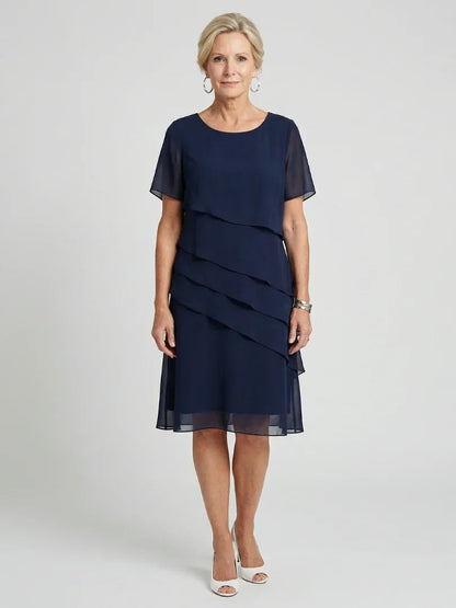 Robe À Superpositions Avec Col Rond Et Manches Courtes Pour Femme | Idéale Pour Toutes Les Saisons