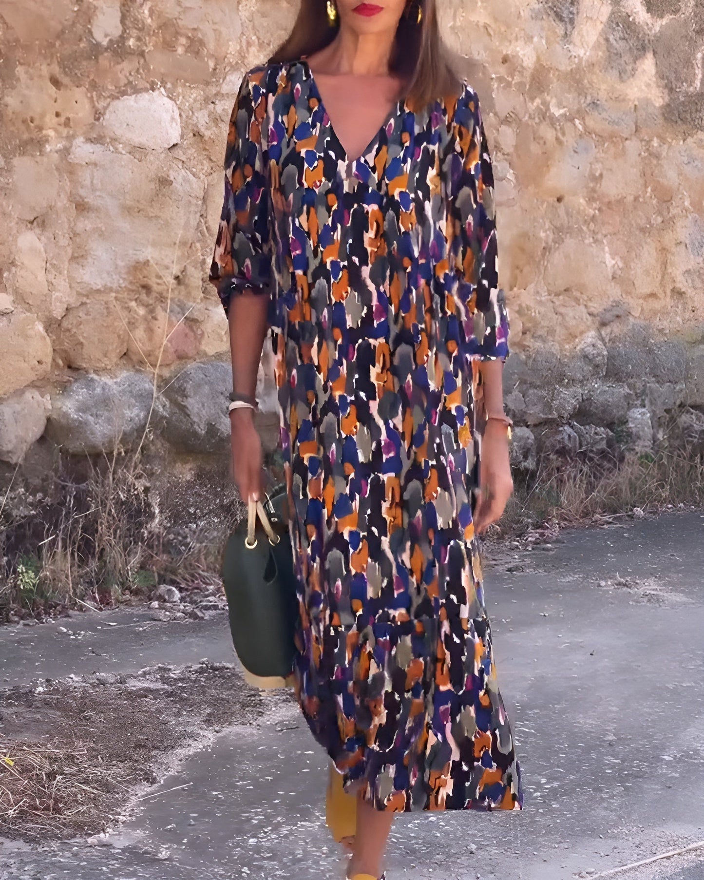 Robe À Col En V Avec Imprimé Rétro Pour Femme | Idéale Pour Le Quotidien Et Les Sorties Décontractées