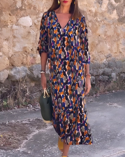 Robe À Col En V Avec Imprimé Rétro Pour Femme | Idéale Pour Le Quotidien Et Les Sorties Décontractées