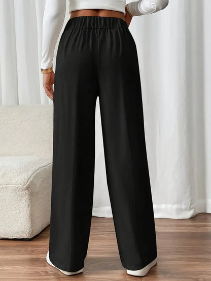 Pantalon Large À Taille Élastique Avec Poches Latérales Pour Femme | Idéal Pour Usage Quotidien
