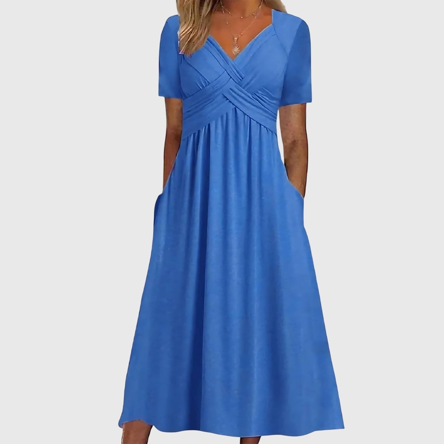 Robe Midi Fluide avec Col V pour Femme | Idéale pour la Saison Estivale et les Occasions Décontractées