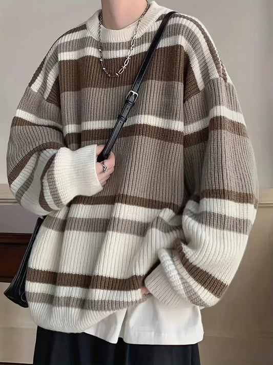 Pull À Col Rond avec Détails Vintage pour Homme | Idéal pour L’Automne Et L’Hiver
