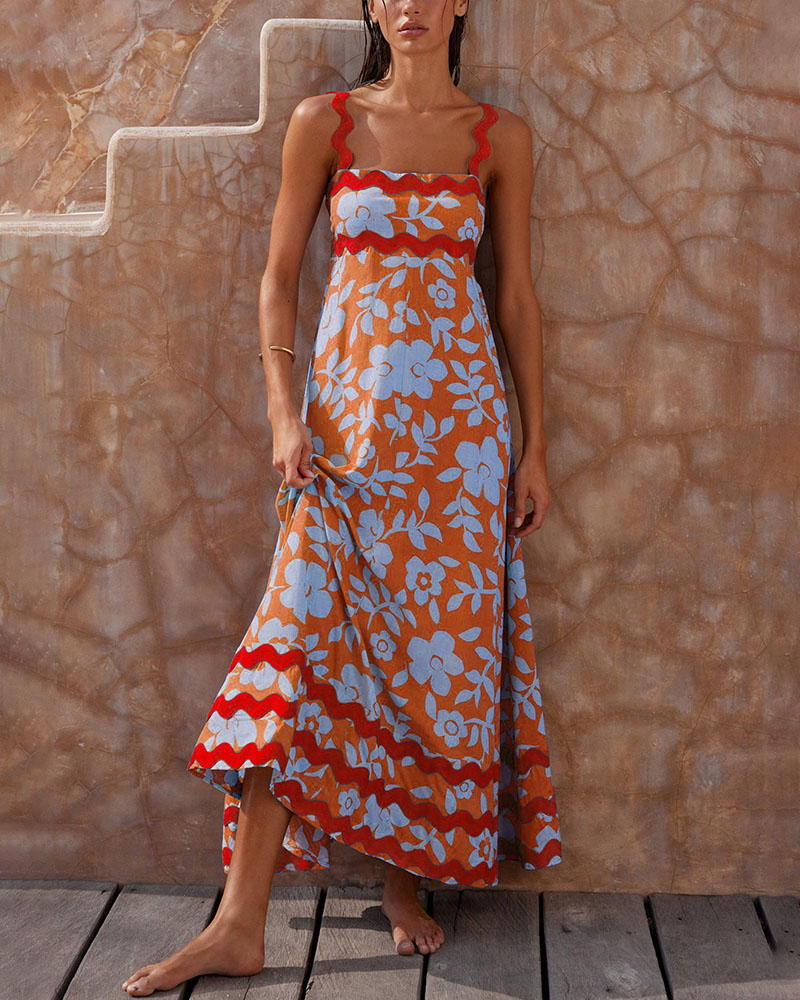 Robe Longue À Bretelles Avec Motif Floral Pour Femme | Idéale Pour L’été