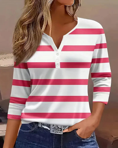 Camicetta À Rayures Avec Col V Et Fermeture Boutonnée Pour Femmes | Idéal Pour Usage Quotidien Et Travail