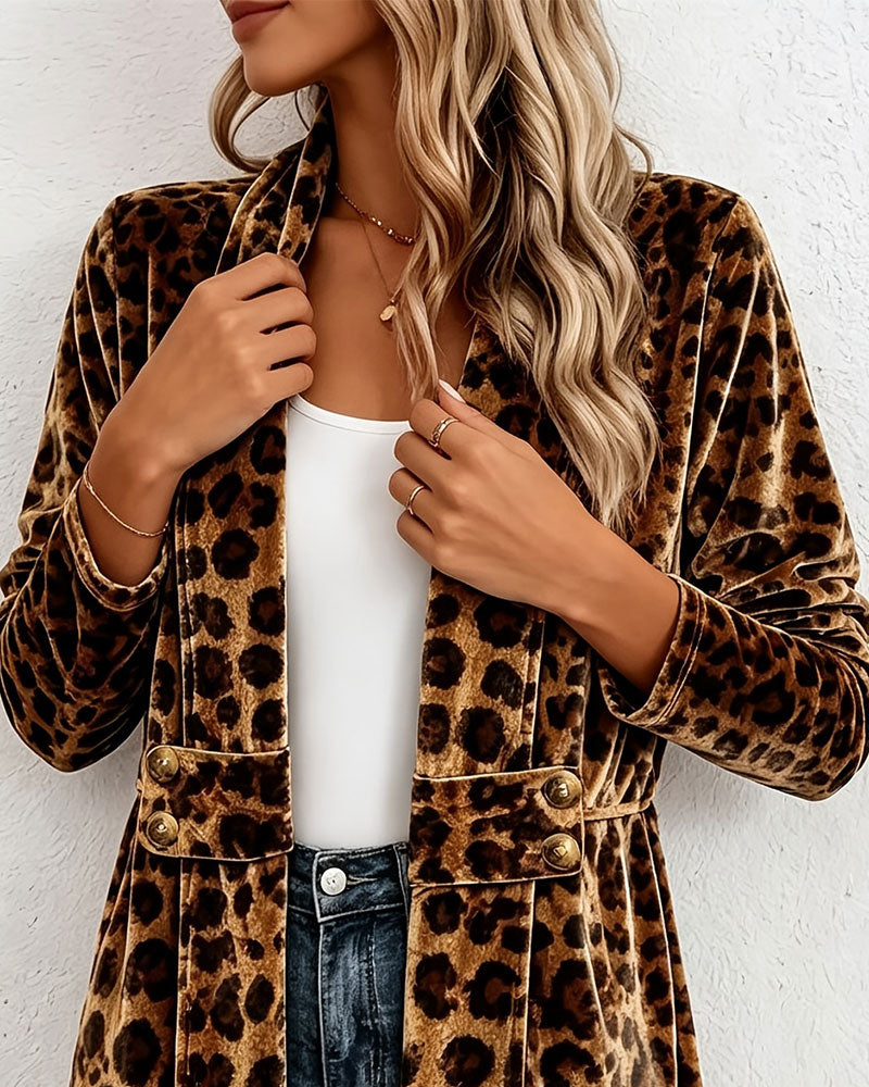 Cardigan mi-long imprimé léopard pour femmes