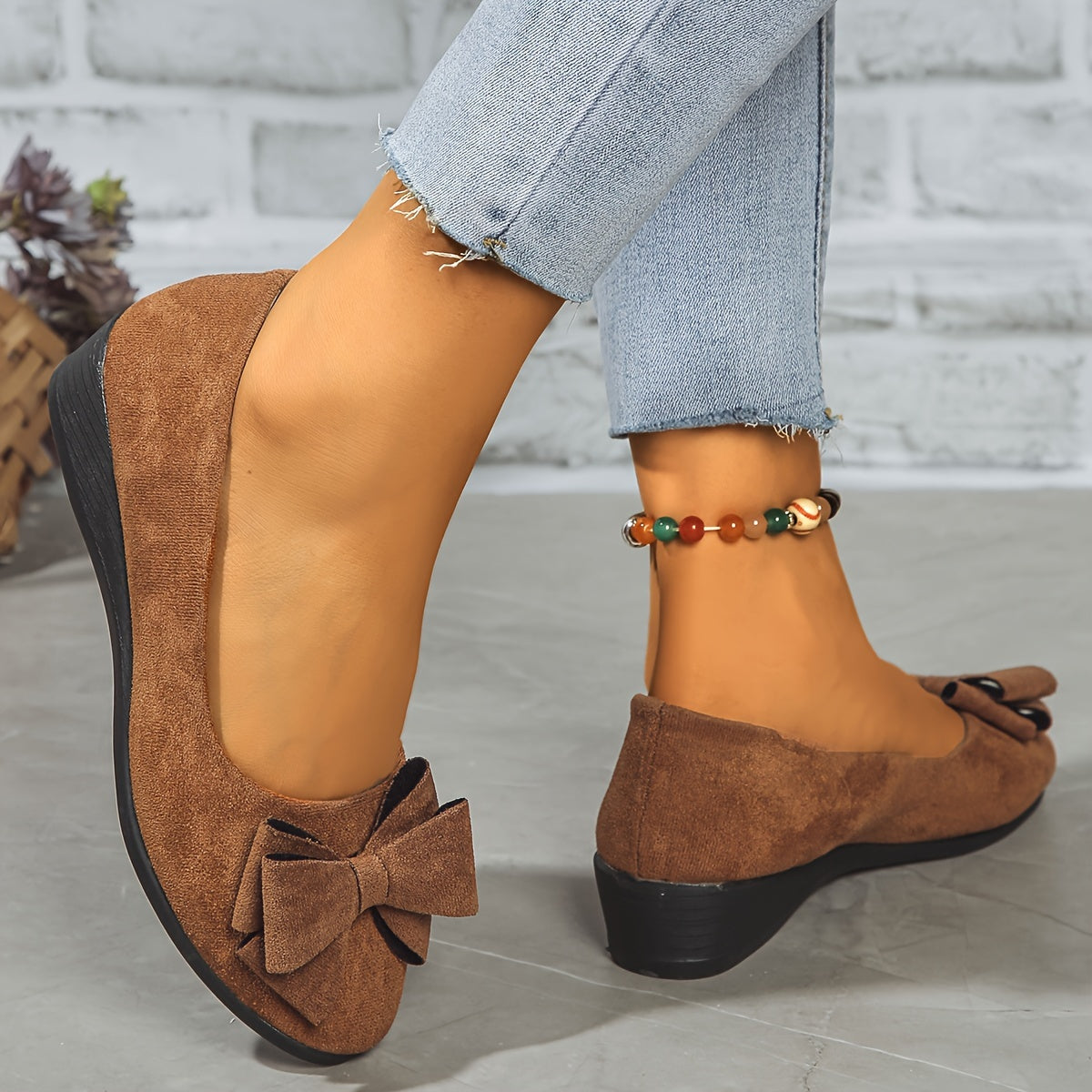 Ballerines talon compensé avec nœud pour femmes