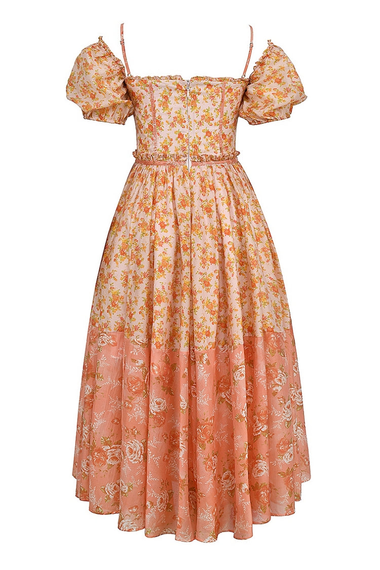 Robe À Motif Floral Avec Coupe Ajustée Et Manches Bouffantes Pour Femme | Idéal Pour Usage Quotidien Et Occasions