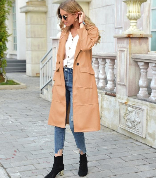 Manteau Couleur Camel avec Double Boutonnage pour Femmes | Idéal pour Saison Froide