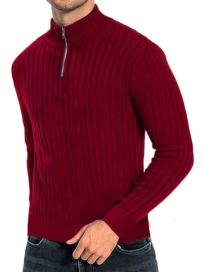 Pull Pour Homme Avec Col Zippé Et Motif Côtelé Pour Adulte | Idéal Pour Usage Quotidien Et Polyvalent