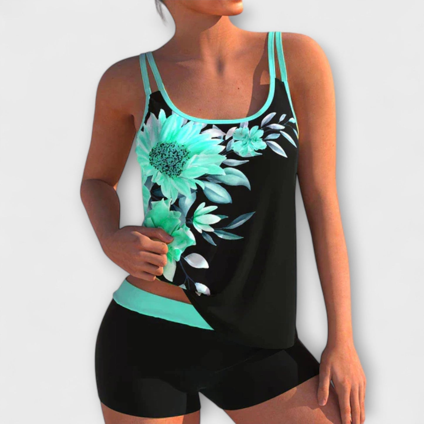 Tankini Deux Pièces avec Imprimé Tropical pour Femmes | Idéal pour la Plage et la Piscine