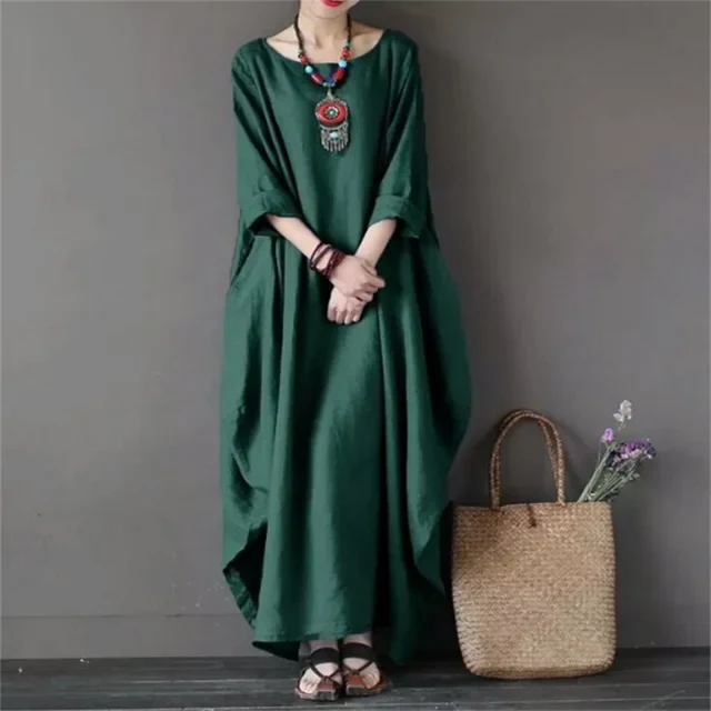Robe Longue Verte à Coupe Décontractée pour Femme | Idéale pour l’Été