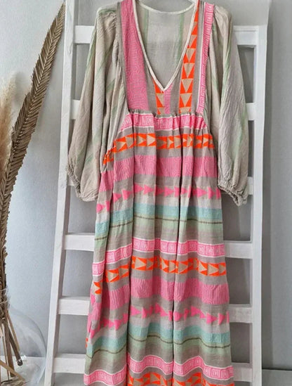 Robe Longue à Motifs Géométriques Multicolores pour Femme | Idéale pour les Occasions d'Été