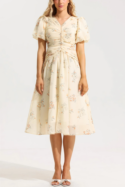 Robe Midi à Imprimé Floral avec Col en V pour Femme | Idéale pour les Sorties et les Occasions Estivales