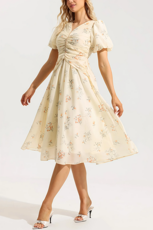 Robe Midi à Imprimé Floral avec Col en V pour Femme | Idéale pour les Sorties et les Occasions Estivales