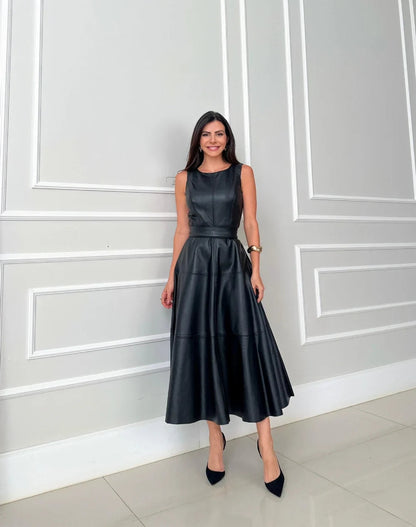 Robe Midi Sans Manches Avec Taille Ajustée Pour Femme | Idéal Pour Occasions Quotidiennes Et Formelles