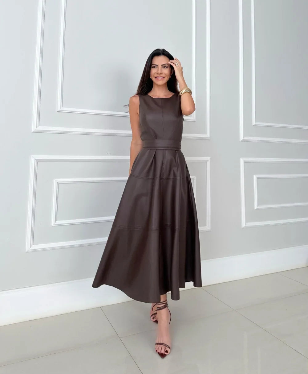 Robe Midi Sans Manches Avec Taille Ajustée Pour Femme | Idéal Pour Occasions Quotidiennes Et Formelles