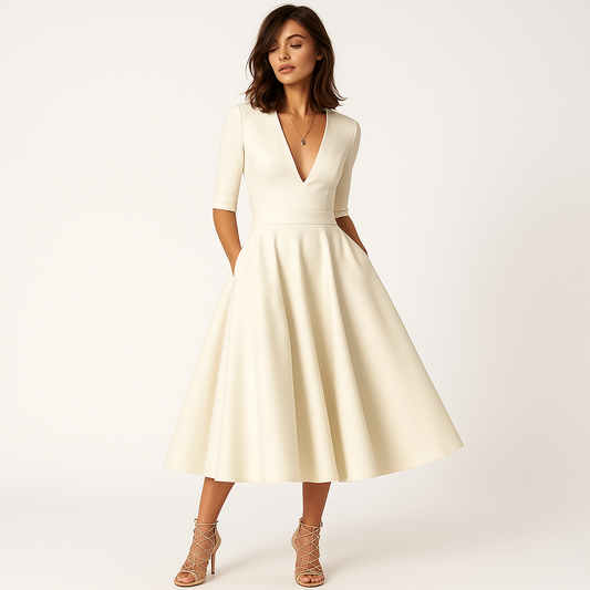 Robe Midi À Décolleté En V Et Taille Cintrée Pour Femme | Idéale Pour Les Cérémonies