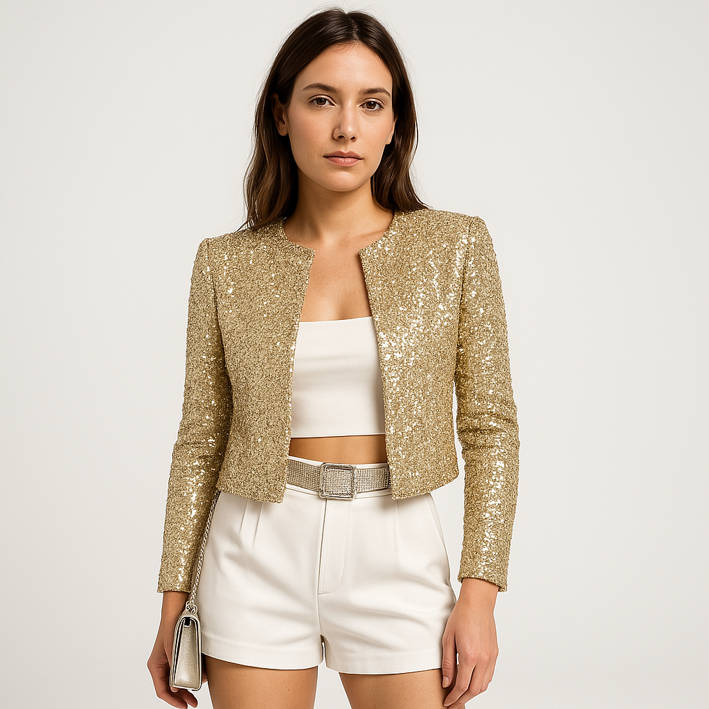 Veste Courte À Sequins Avec Coupe Ajustée Pour Femme | Idéale Pour Les Soirées Et Les Événements Festifs