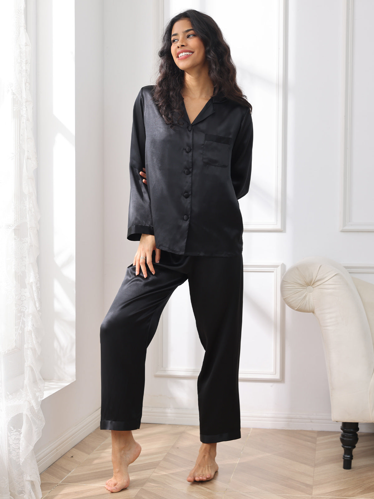 Pyjama pour Femme avec Chemise À Boutons | Idéal pour La Nuit Et La Détente À La Maison