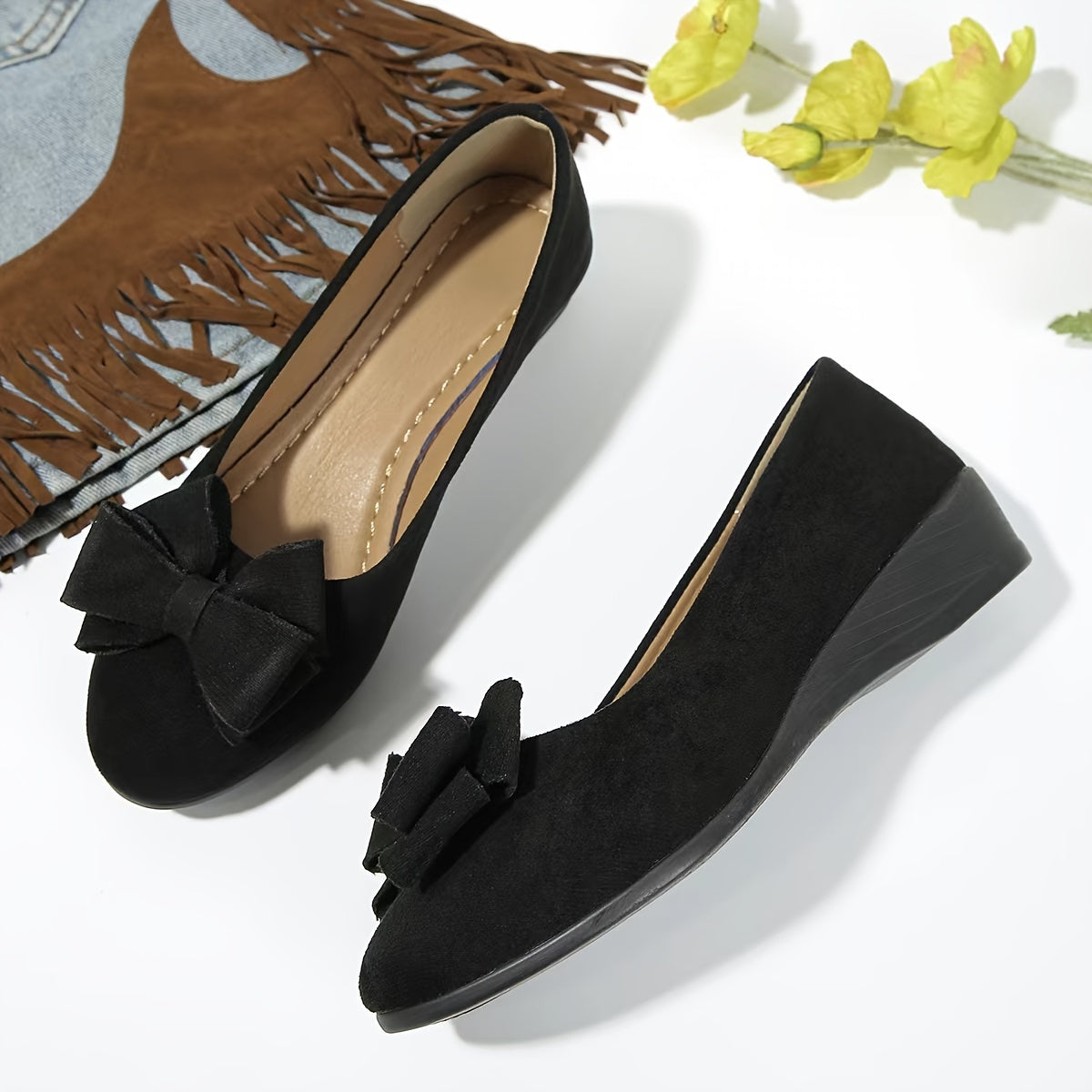 Ballerines talon compensé avec nœud pour femmes