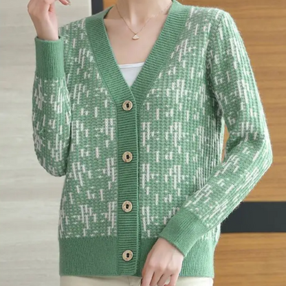 Cardigan col V motif bicolore pour femmes