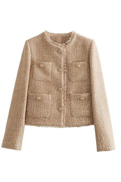 Veste Boutonnée à Col Rond avec Finitions Effilochées pour Femme | Idéale pour la Mi-Saison ou les Sorties Décontractées