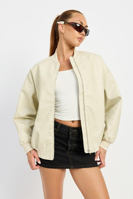 Blouson Bomber Coupe Oversize avec Fermeture Zippée pour Femme | Idéal pour les Tenues Quotidiennes et les Sorties Urbaines