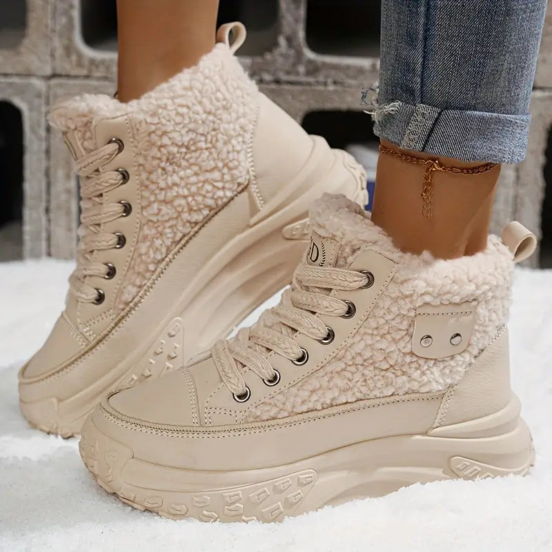 Bottines à lacets avec col contrastant pour femme | Idéales pour l'hiver