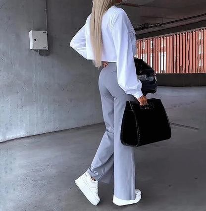 Ensemble Blazer Rayé Et Pantalon À Cordon Pour Femme | Idéal Pour Le Travail Et Les Réunions