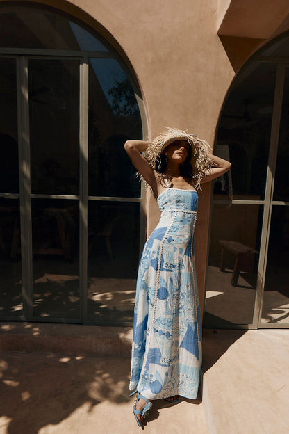 Robe Maxi À Encolure Carrée Avec Imprimé Et Coupe Longue Pour Femme | Idéale Pour Événements Estivaux