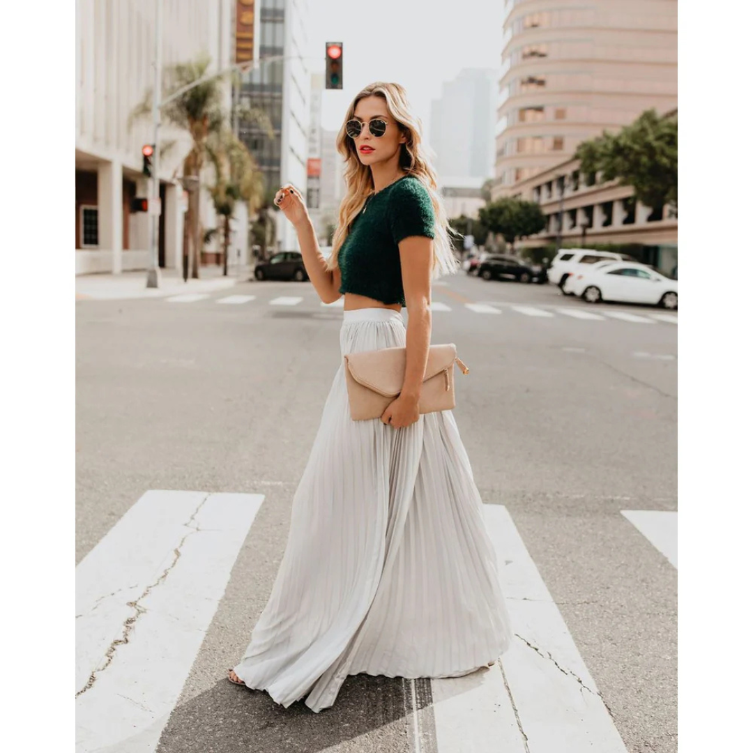 Jupe Longue Plissée Femme | Taille Élastique Confort | Style Polyvalent | Tissu Fluide