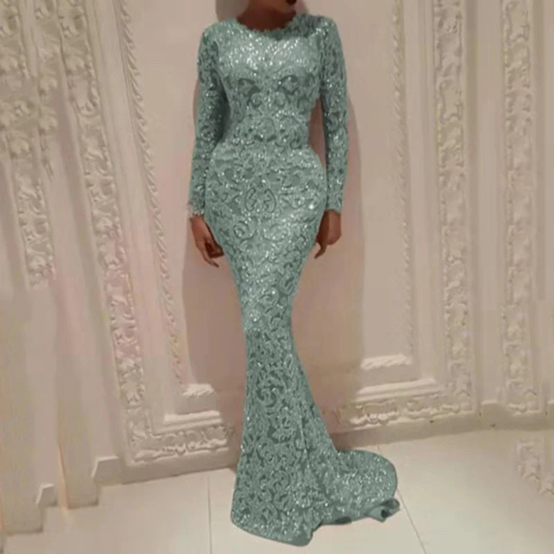 Robe Sirène Maxi à Paillettes avec Manches Longues pour Femmes | Idéale pour les Grandes Occasions