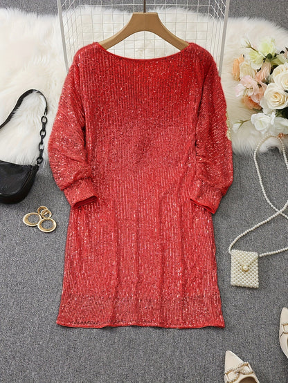 Robe De Soirée À Sequins Contrastés avec Col En V Et Manches Longues pour Femme | Idéale pour Les Événements Formels