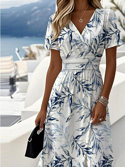 Robe Midi Avec Col En V Et Manches Courtes Pour Femme | Idéal Pour Usage De Jour Et Extérieur
