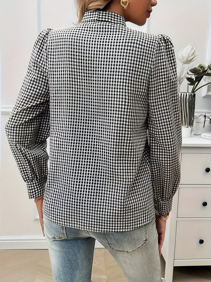 Blouse à Carreaux avec Détail Nœud pour Femme | Idéale pour Usage Quotidien et Bureau