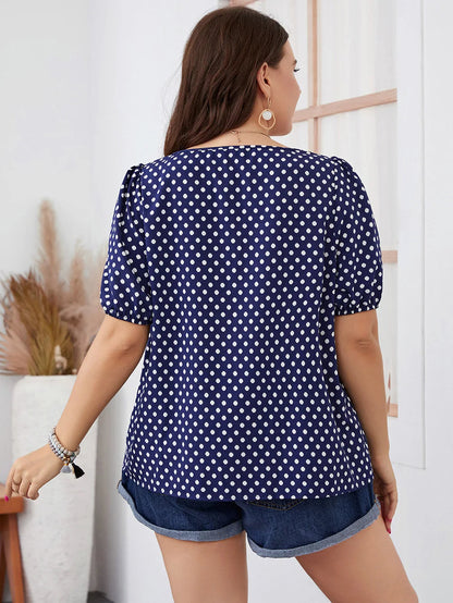 Top À Manches Courtes Avec Col Carré Et Motif À Pois Pour Femmes Grandes Tailles | Idéal Pour Usage Quotidien